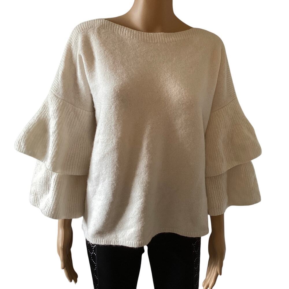 Madewell Tier-Sleeve Pullover Sweater in Coziest Yarn sz XL white